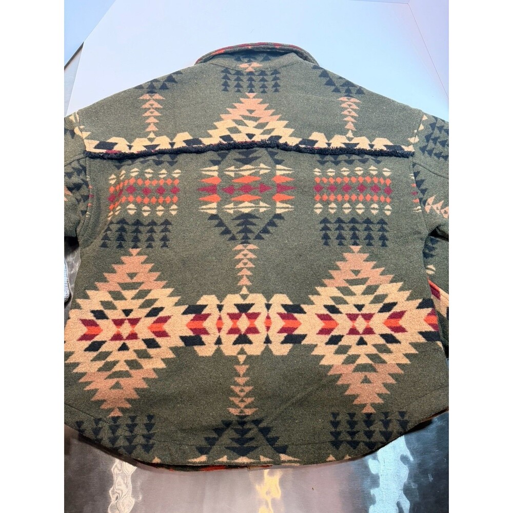 Womens L Southwestern Aztec Fleece Shacket Shirt Jacket Olive Western Boho - Picture 8 of 8